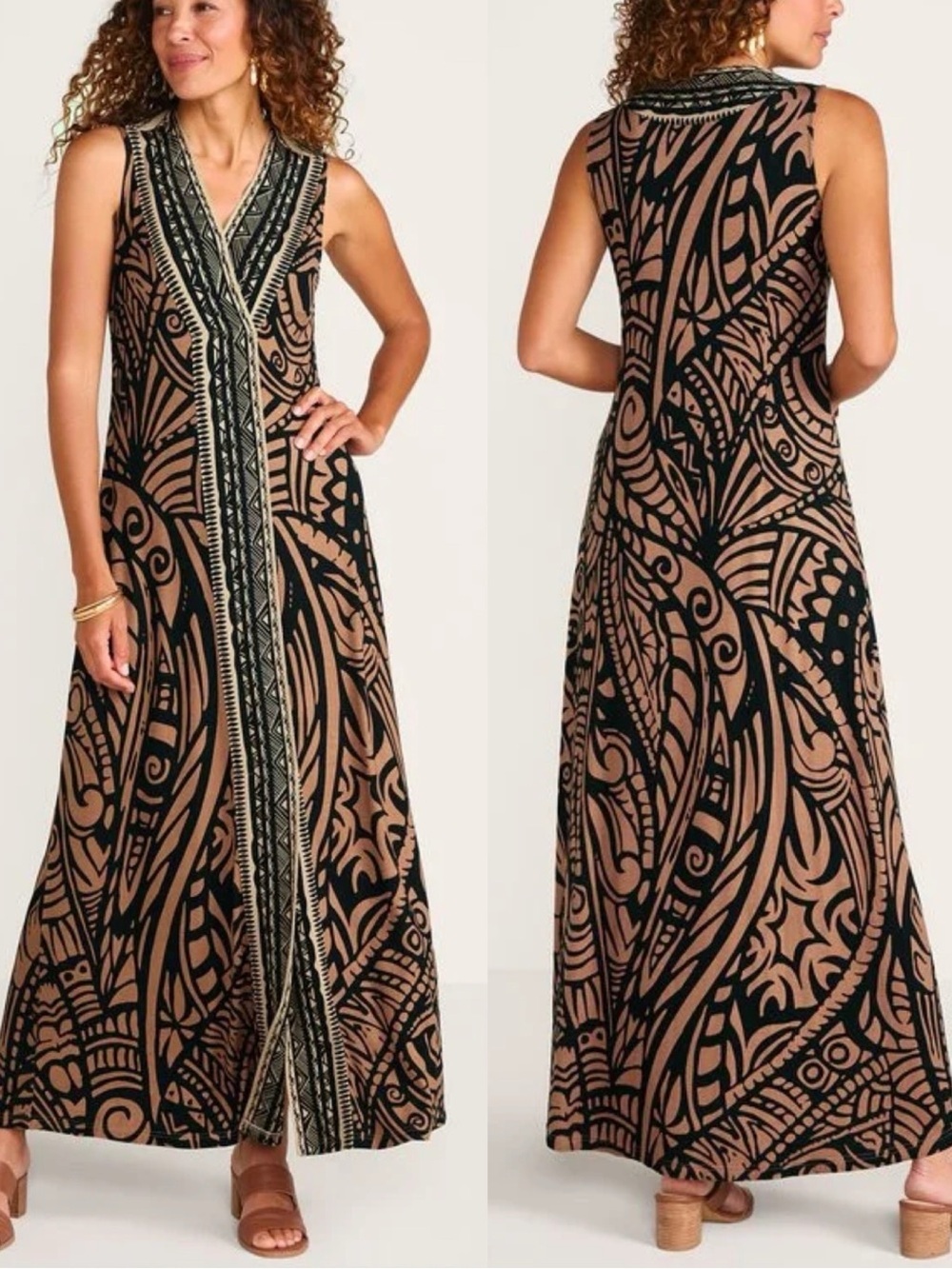 Soft Surroundings Serengeti Sleeveless Maxi Dress Stretch Brown Black Medium